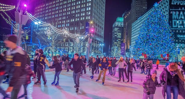 Free skating at The Rink at Campus Martius weekdays through March 2