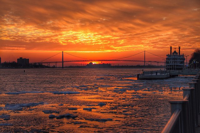 Sunsets over the Detroit River, Michigan Central Station called epic