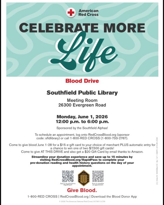 Southfield Alphas to Host Community Blood Drive at Southfield Public Library